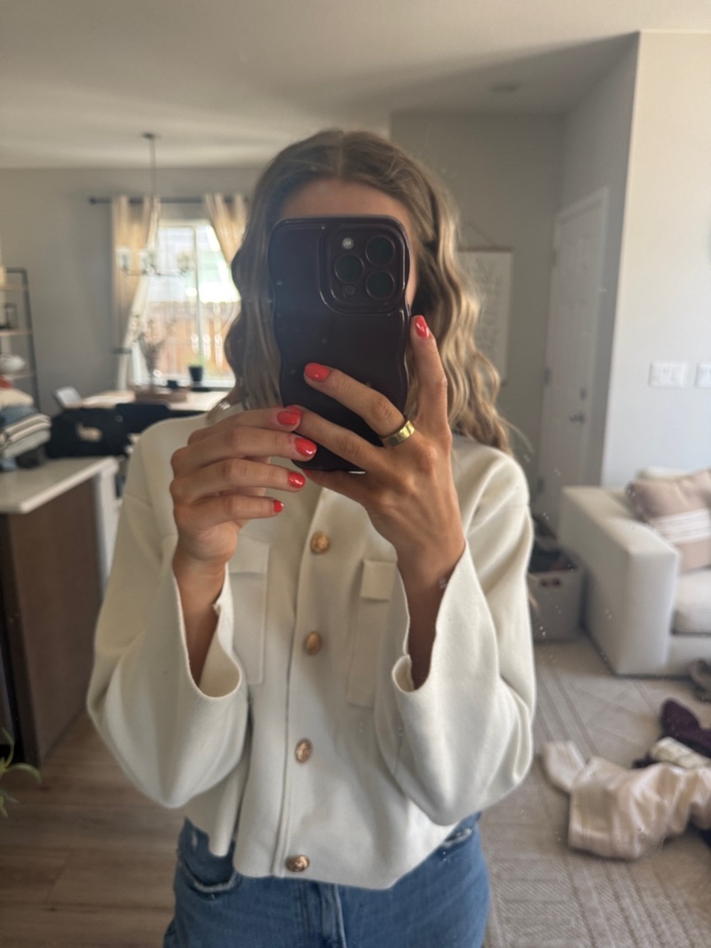 H&M Cream Cropped Button Jacket - Picture 3 of 4